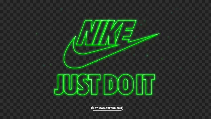 Nike Logo And Just Do It Symbol Green Neon Text Effect Transparent Background PNG Isolated Pattern