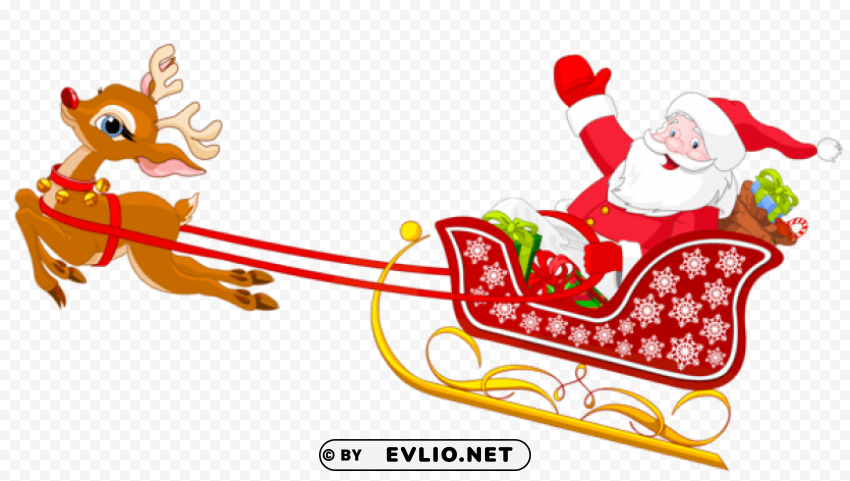 santa and reindeer with sled Transparent Background PNG Isolated Character