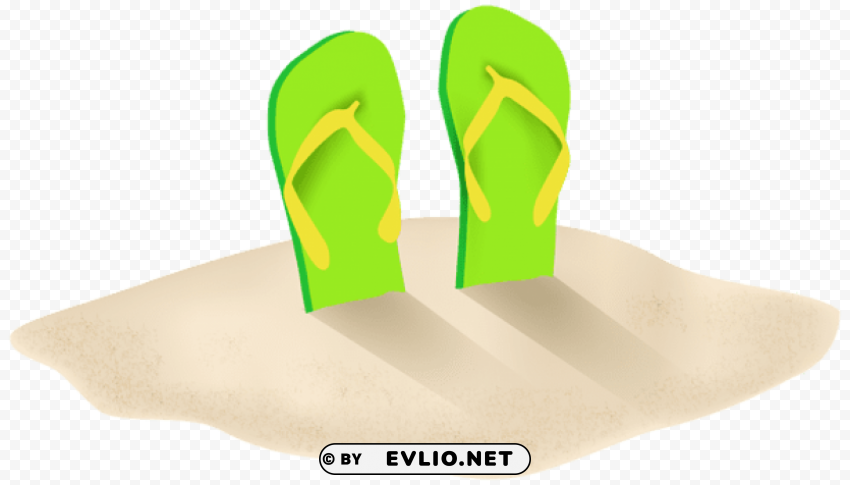 green flip flops in sand PNG with Isolated Object