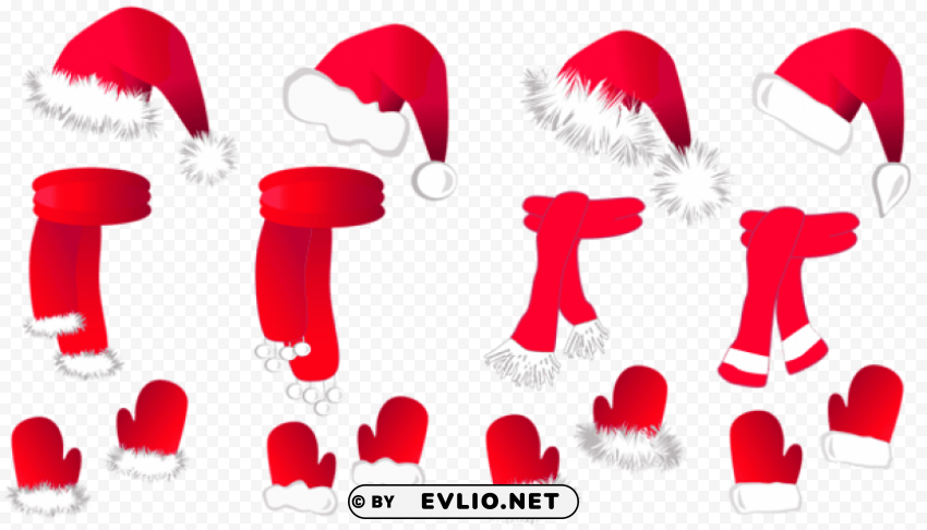 transparent christmas santa hat and scarfs collection PNG images for printing
