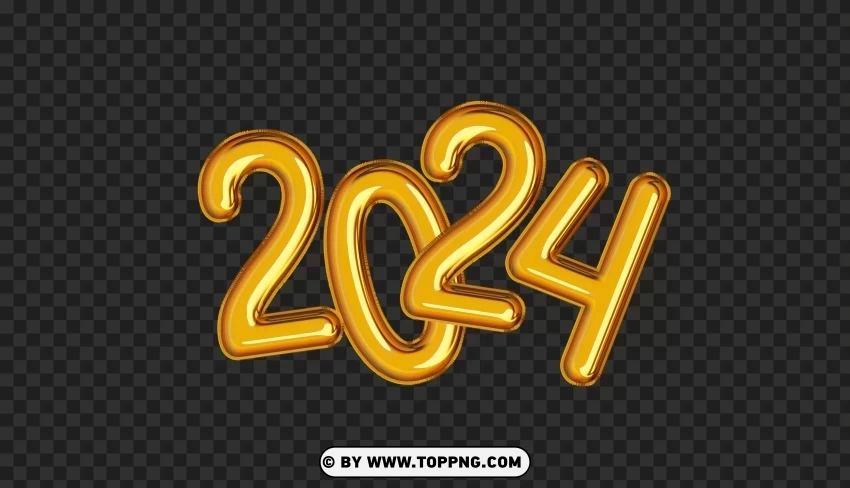 2024 Number Yellow Gold Balloons Clipart PNG Graphic with Transparency Isolation