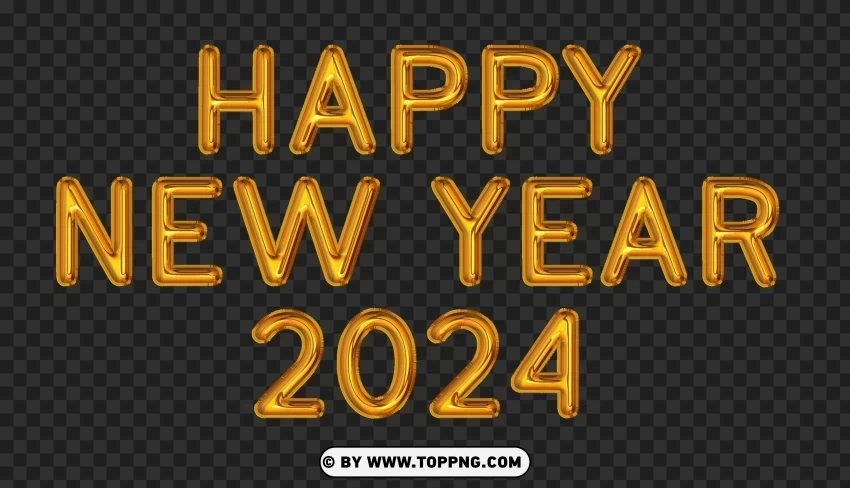 Happy New Year 2024 Yellow Gold Balloons Image PNG Graphic Isolated with Clarity