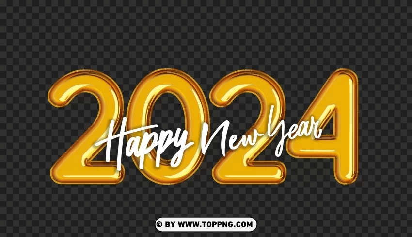 Happy New Year Yellow Golden 2024 Balloons & Clipart PNG Graphic with Isolated Design - Image ID 01ef2a80