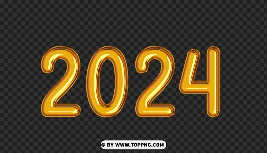 Yellow Gold 2024 Number Balloons Clipart PNG Graphic with Isolated Transparency