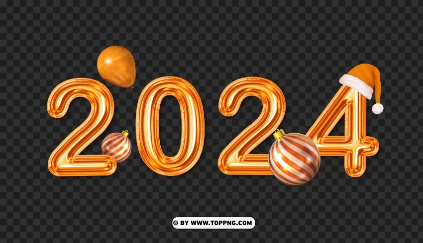 2024 Yellow Gold Balloons Style Transparent Clear PNG artwork with transparency