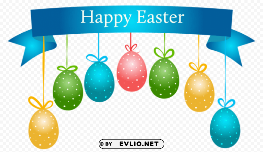 happy easter banner with hanging eggs transparent PNG with cutout background