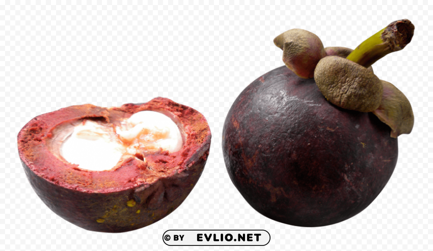 sliced purple mangosteen PNG isolated