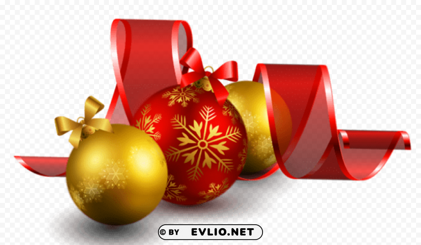 christmas balls with red bow decor PNG Image Isolated with Clear Transparency