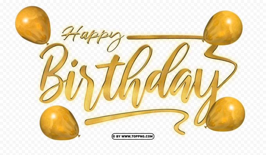Happy Birthday Gold Typography Text With Balloons Free PNG transparent images