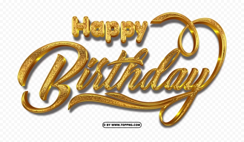 Happy Birthday Golden Typography Text Free Transparent Background PNG