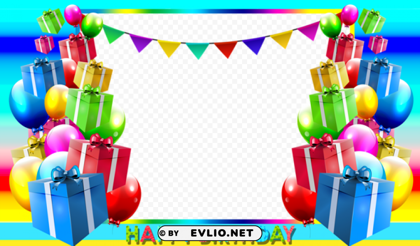 Happy Birthday Blue Photo Frame Transparent Background Isolated PNG Art