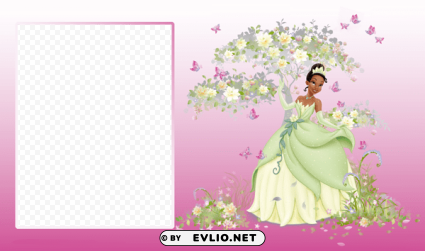 Transparent Pink Photo Frame With Princess Tiana Isolated Item On Clear Background PNG