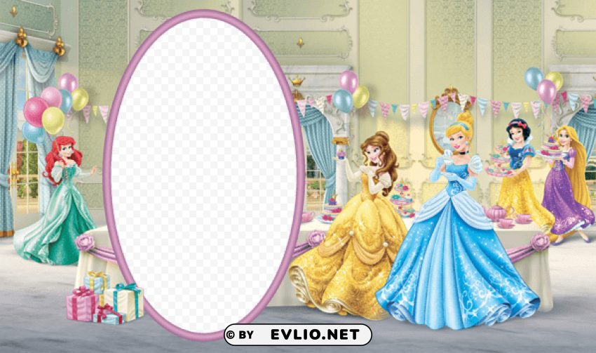 birthday transparent kids frame with disney princess PNG files with no background free