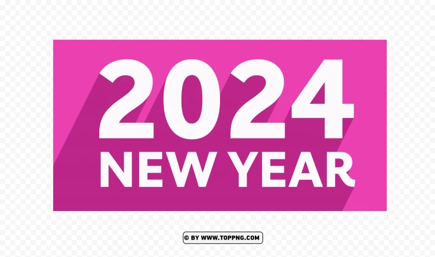 New Year 2024 Pink Flat Banner Design Style Isolated Subject in Transparent PNG Format