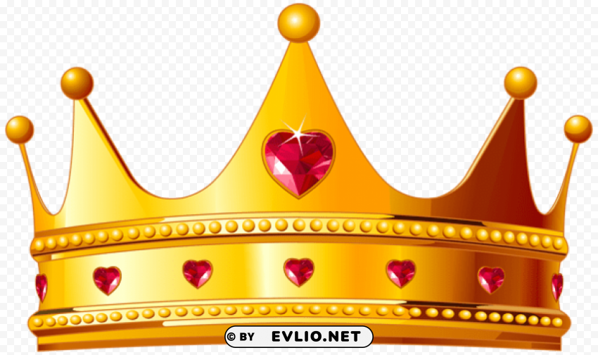 golden crown with hearts PNG Isolated Illustration with Clear Background