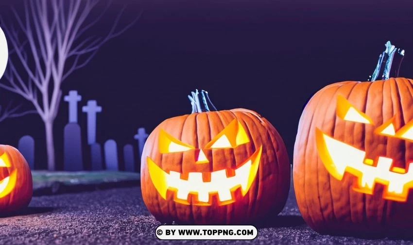 Glowing Pumpkins on Cemetery Grounds HD Wallpaper PNG for digital art
