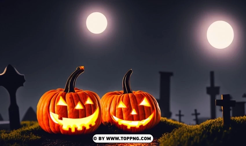 Halloween Jack-o-lanterns in Cemetery HD Wallpaper PNG for educational projects