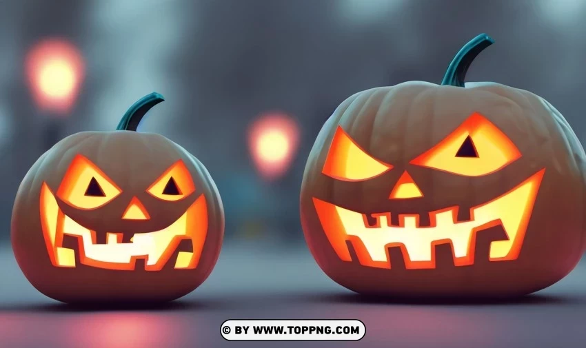 Halloween Nighttime Decor Two Lighted Jack-o-lanterns Background PNG for educational use - Image ID 2477d0c0