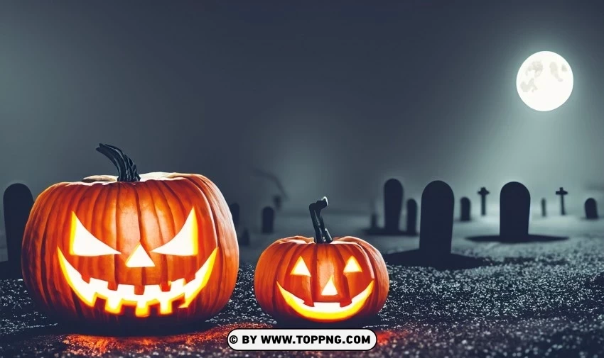 Nighttime Halloween Pumpkins in Spooky Cemetery HD Wallpaper PNG for overlays - Image ID 346b6cfc