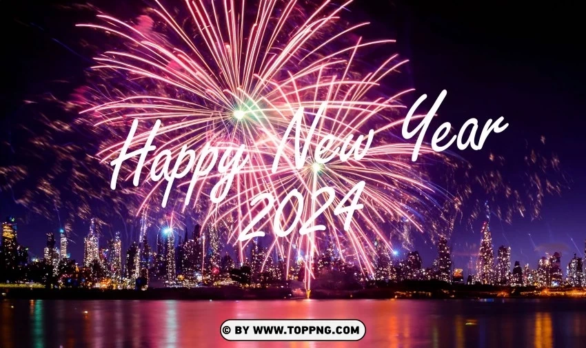 Spectacular Fireworks Display Happy New Year 2024 PNG Image with Transparent Isolated Design