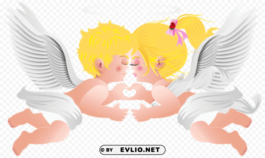 cute kissing cupids clip-art Isolated Element in Clear Transparent PNG