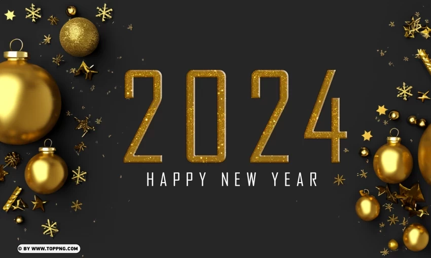 2024 Happy New Year Gold Card Design in HD PNG files with clear background variety