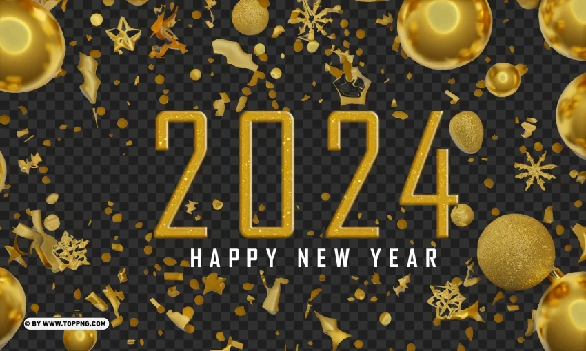 2024 Happy New Year Gold Card Design in HD PNG files with no backdrop required
