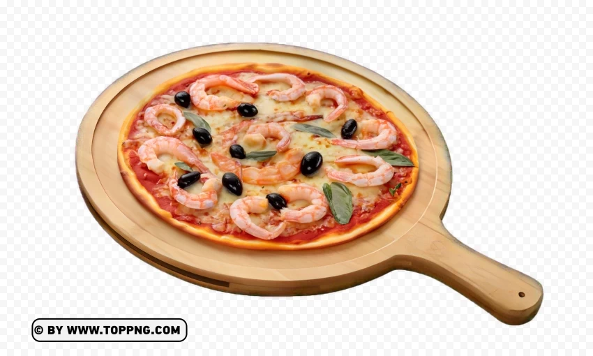 Delicious Seafood Pizza on Rustic Plate Transparent PNG for digital design