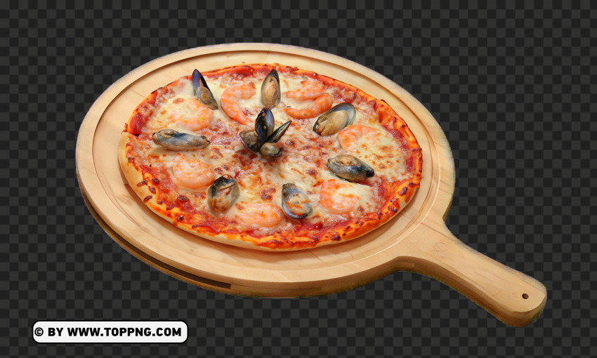 Exquisite Seafood Pizza On Rustic Plate HD Image PNG For Educational Projects