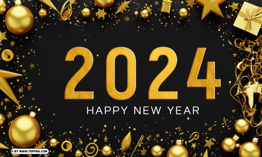Happy New Year 2024 Gold Card Design HD PNG files with clear background collection