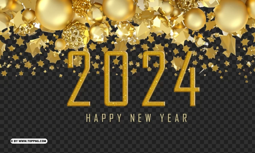 HD Gold Happy New Year 2024 Card Design PNG files with no backdrop pack