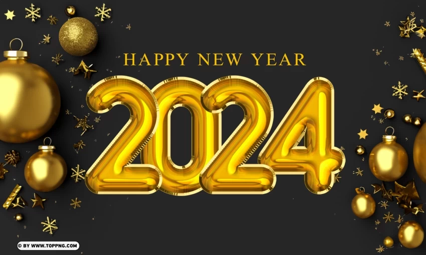 HD New Year 2024 Gold Card Design Happy PNG files with clear background bulk download
