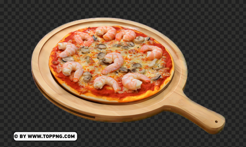 Mouthwatering Seafood Pizza on a Rustic Platter Transparent PNG for free purposes