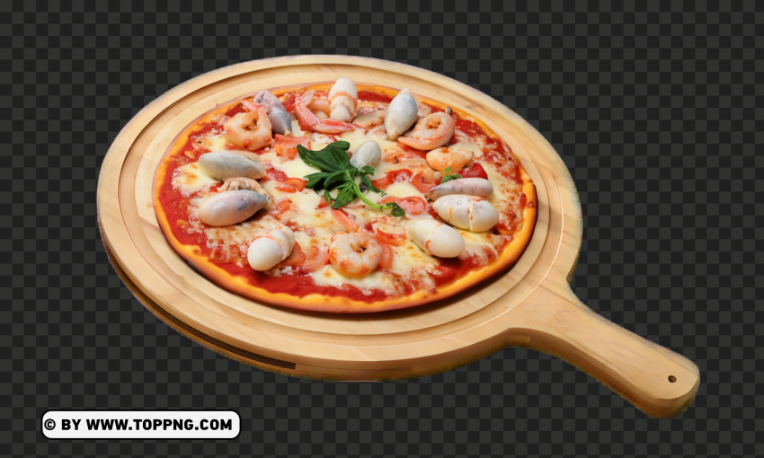 Tempting Seafood Pizza on Rustic Background Transparent Image PNG for personal use