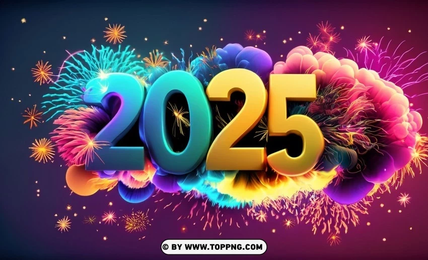 Elegant 2025 Skyline with Fireworks Display Colorful Background PNG no watermark - Image ID 3e7dd541