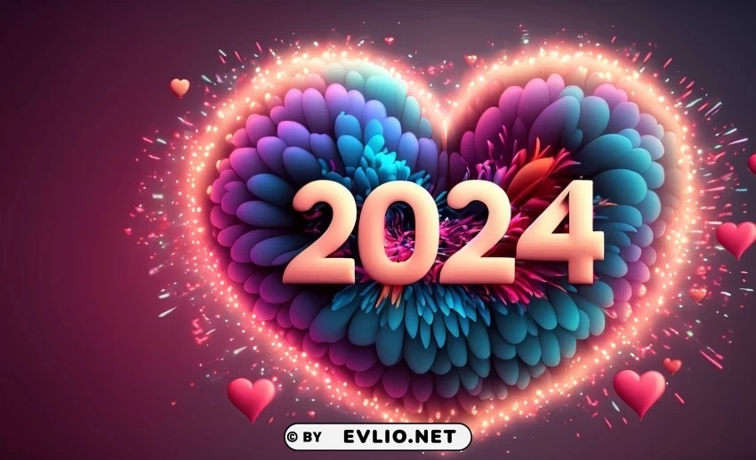 New Year 2024 Heart Card Background with Fireworks - Image ID efe1f693