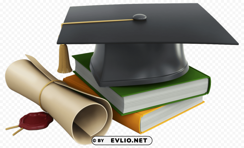 graduation cap books and diploma Clear Background Isolated PNG Graphic