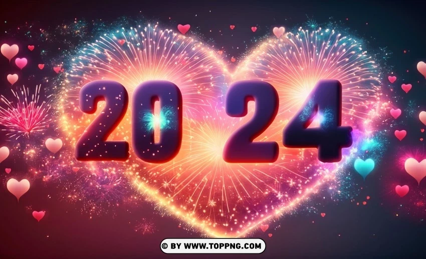 Celebrate New Year 2024 with a Heart and Fireworks Card Background - Image ID e1fe47f1