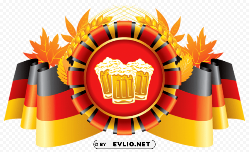 oktoberfest decor german flag with wheat and beers Isolated Character in Transparent PNG