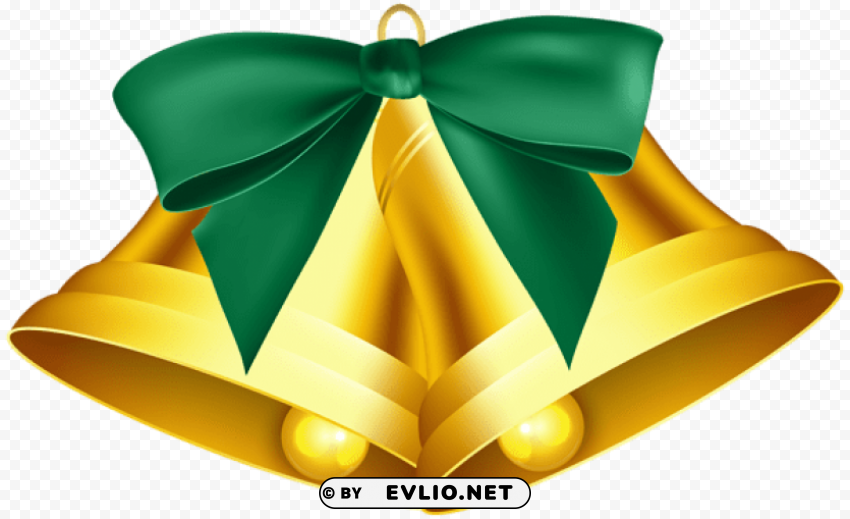 christmas bells with green bow Isolated Design Element in PNG Format