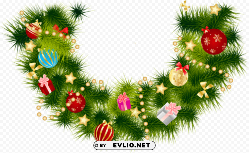 christmas pine branch garland with ornaments Clear PNG pictures assortment