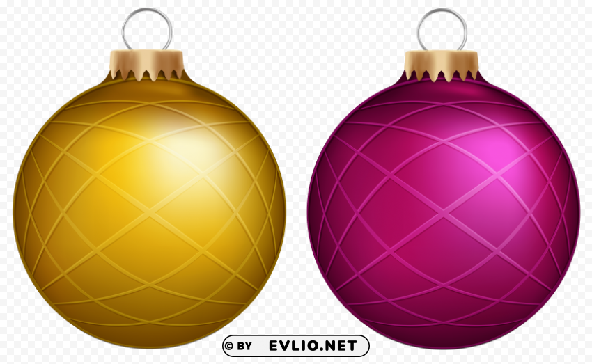 yellow and pink christmas balls Isolated Graphic on HighQuality Transparent PNG