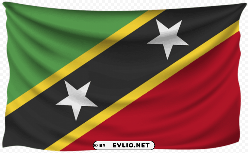 Saint Kitts And Nevis Wrinkled Flag ClearCut Background PNG Isolated Item