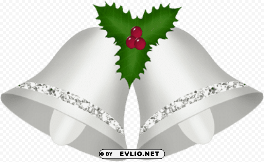 transparent christmas silver bells with mistletoe Clean Background Isolated PNG Graphic