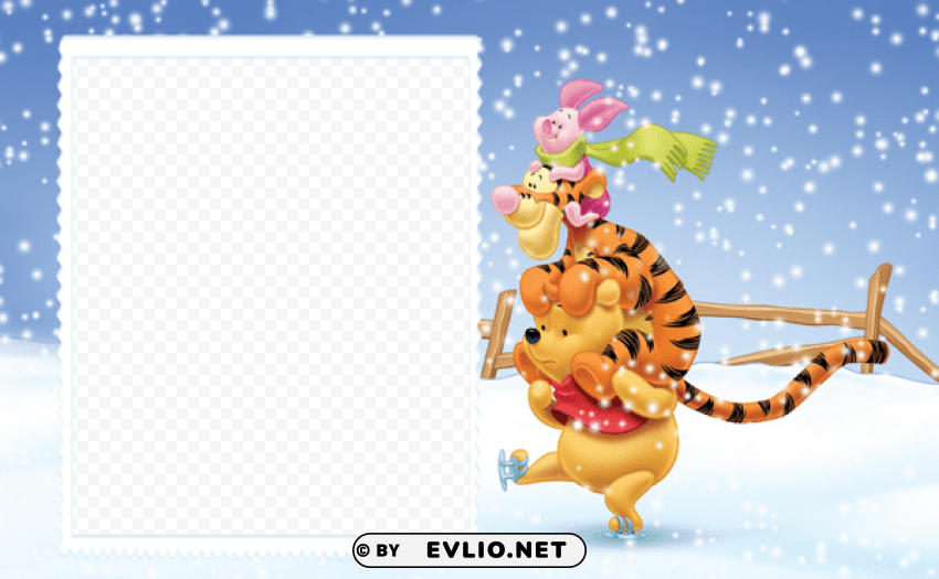 cute winter kids frame with winnie the pooh and friends Isolated Artwork on Transparent Background
