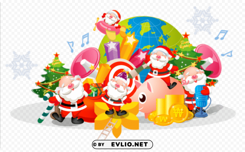 transparent christmas decor with santas PNG images with cutout