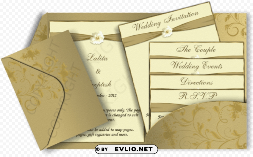 gold colour wedding invitation card Isolated Artwork in HighResolution PNG