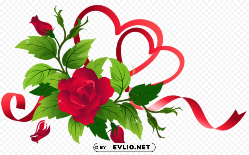 transparent hearts and roses decor PNG with no background diverse variety