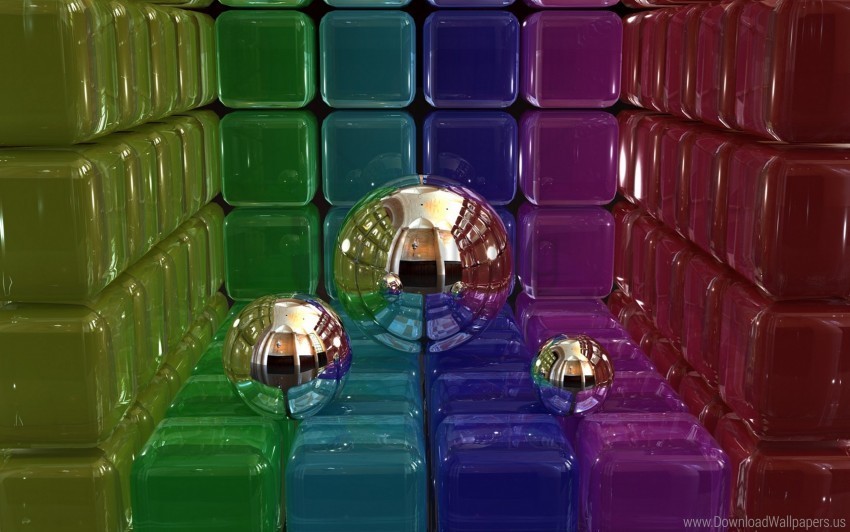 3d balls cubes digital art wallpaper PNG Graphic with Transparency Isolation