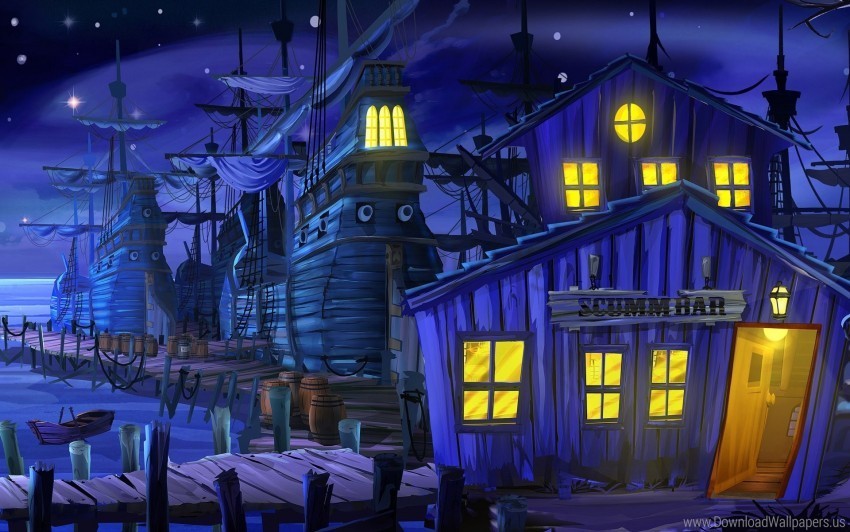 art bar ship the secret of monkey island vector wallpaper PNG Graphic with Isolated Clarity